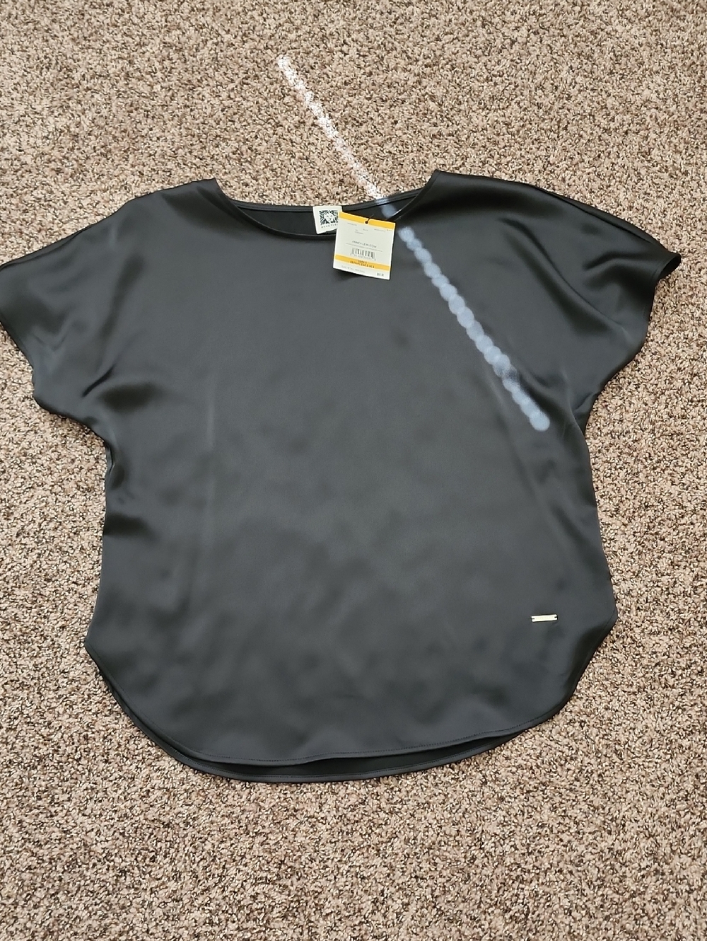 Anne Klein Black Satin Short Sleeve Blouse